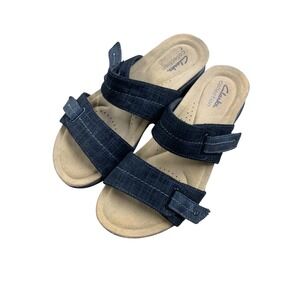 Clarks Collection Womens Sandals Size 7.5M Black Adjustable Strap Comfort Slides